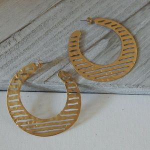 Anthropologie Laser Cut Gold Plated Hoops
